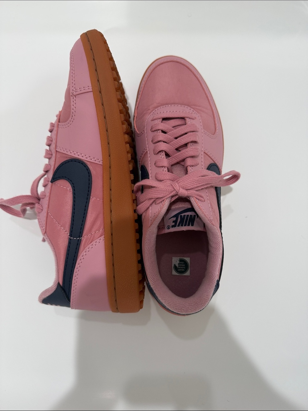 Nike Pink Sneakers with Navy Swoosh and Gum Sole